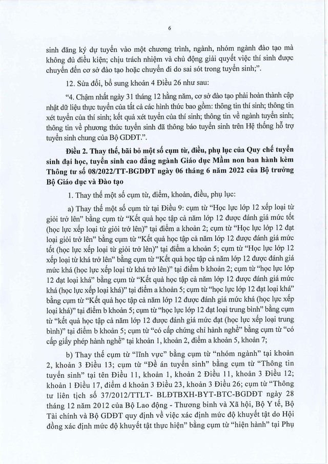 Thông tư 06/2025/TT-BGDĐT sửa đổi, bổ sung Quy chế tuyển sinh đại học, tuyển sinh cao đẳng Giáo dục Mầm non- Ảnh 7. Thông tư 06/2025/TT-BGDĐT sửa đổi, bổ sung Quy chế tuyển sinh đại học, tuyển sinh cao đẳng Giáo dục Mầm non- Ảnh 7.